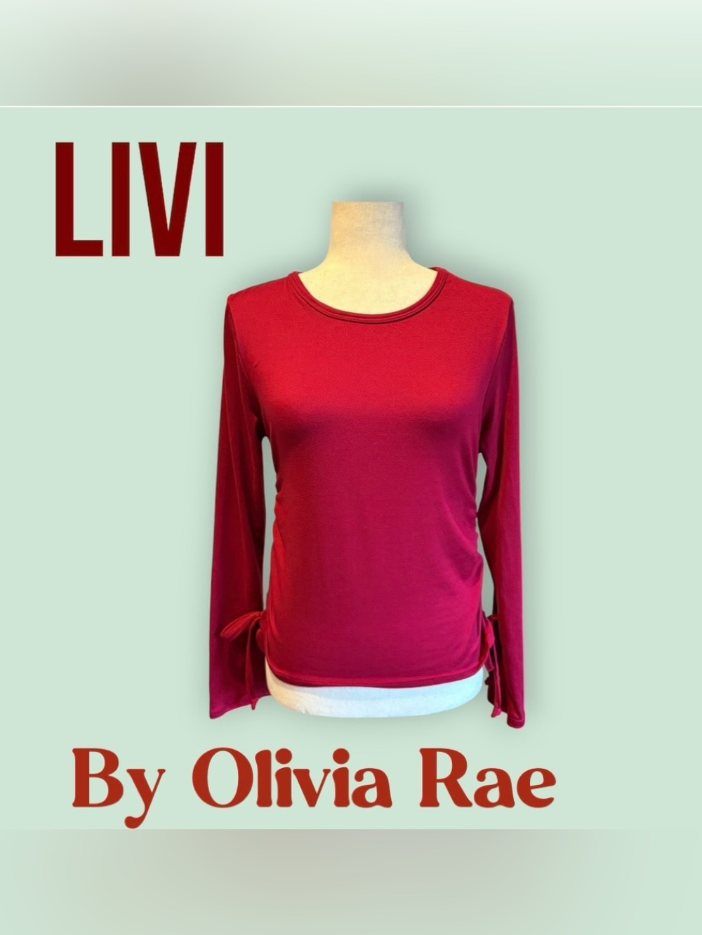 Olivia Rae Long-Sleeve Tie-Hem Top — Wine Red
